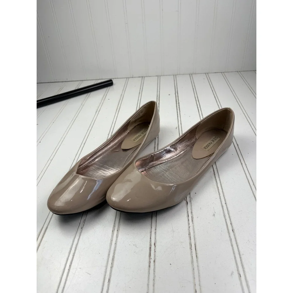 Steve Madden P-Heaven Nude Beige Patent Leather Ballet Flats Women's Size 10M